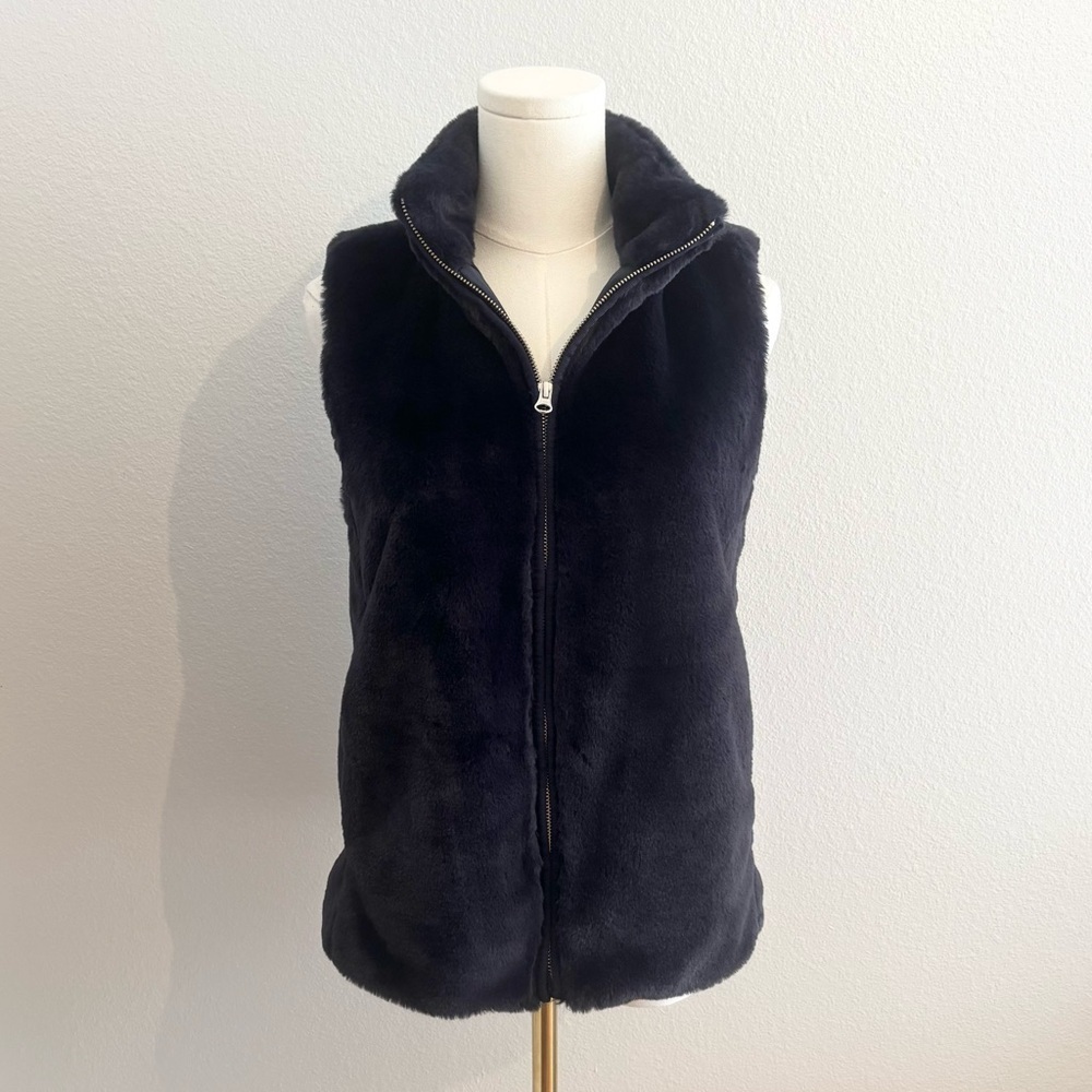 J.Crew Factory Faux Fur Navy Blue Vest Size XS
